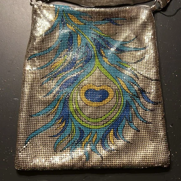 Vintage NEW with tags Whiting & Davis Mesh Peacock Feather Shoulder Bag - Picture 9 of 9